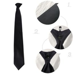 Corbatas para el cuello Uniforme Color negro Imitación de seda ClipOn Corbata preatada para seguridad policial Boda Hombres Mujeres Hebilla Lazy 4551cm 230605