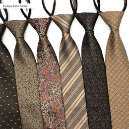 Cravates VEEKTIE Marque Rétro Vintage Cravate 8CM Largeur pour hommes Floral Doré Café Paisley Costume Formel Zipper Cravate Zip Mode 230605