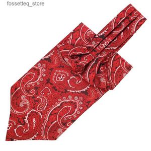 Cravates de cou Vintage Hommes Cravate Ascot Cravate Rouge Gris Motif Floral Formelle Gentleman Auto-attaché Foulard En Soie Cravates De Mariage LI01-8 L240313