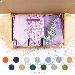 Nekbanden Viola Design 7 PCS Geschenkdoos Katoen Sock Tie Sets Clip Pin manchetknopen Hanky ​​Solid Floral Men Wedding Party Daily Cravat Accessory 230818