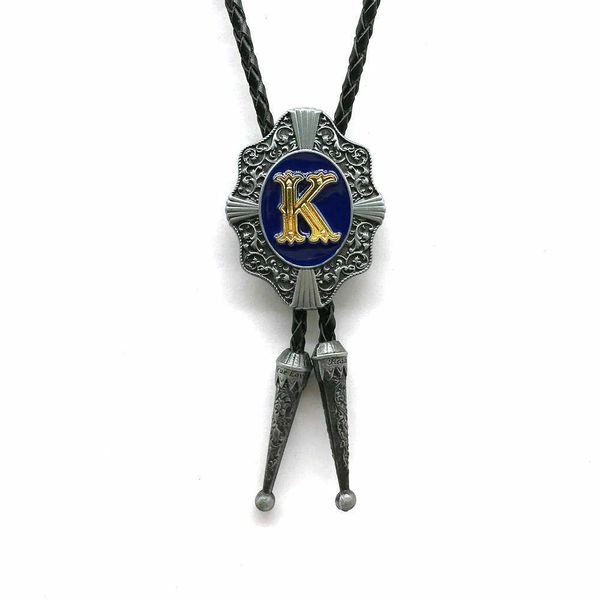 Cravates Western cowboy bolo cravate initiales rétro motif hommes personnalité costume cravate en alliage de zinc cuir collier corde