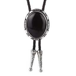 Cravates de cou Western Cowboy Bolo Tie Naturel Agate Pierre Collier en cuir Corde Dames Show Costume Accessoires Anniversaire Banquet263y