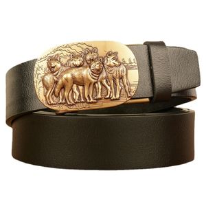 Stropdassen Wolf Patroon Riem Voor Mannen Hoge Kwaliteit Lederen Riemen Mannelijke Mode Metalen Automatische Gesp Vintage Tailleband Business 230718