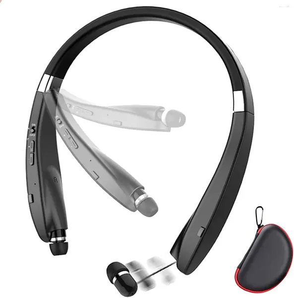 Auriculares Bluetooth con banda para el cuello, auriculares inalámbricos retráctiles, auriculares plegables con cancelación de ruido, sonido estéreo Hifi con funda de transporte