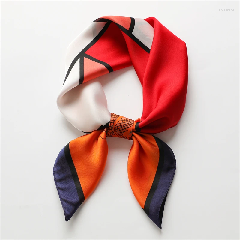 Pañuelo cinta diadema bufanda para mujer estampado de moda 70cm pañuelo cuadrado satén seda Scrunchies Bandana Accesorios
