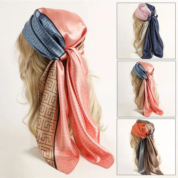 Neckerchief châle enveloppe imprime la soie écharpe satin carrée femme musulman hijab élégant bandeau 240425