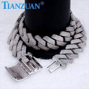 Ketting 20-25mm Sier Drie Rijen Cubaanse Link Iced Out Hip Hop Witte Moissanite Ketting Sieraden voor Vrouwen mannen Geschenken