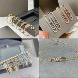 Collier 2024 Designer Bijoux Msikass Ensemble Colliers Colliers Boucles Bracelet pour femmes 18K Rose Gol Silver Geometric Diamond Gliding Three Diam