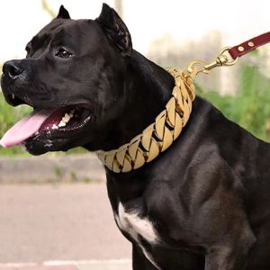 Collar 32 mm Gold Curban Collar de mascotas Cuba para perros grandes, acero inoxidable fuerte Medio grande Bulldog Bulldog Collar Caballo