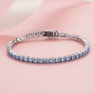 Collier 3mm Sterling Sier rond topaze bleu spinelle pierre Tennis bracelets pour femme Pulseras Pulseira Bracelete bijoux fille amie