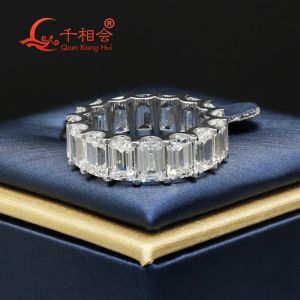 Collier 4 * 6 mm 2 * 4 mm Emeraude Cut White Moisanite Band Ring 925 Silver Silver Rings Bijoux Anneaux Engagement Médies Hommes