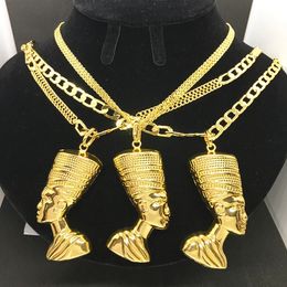 Collier africain ancienment égyptien reine nefertiti Pendants pour femmes Hip Hop Men Gold Color Bijoux Accessoires Large Taille 240522