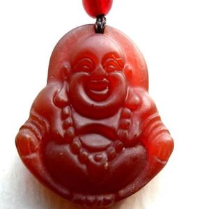 Collier ancien pendentif bouddha en jade rouge naturel Necklace243g