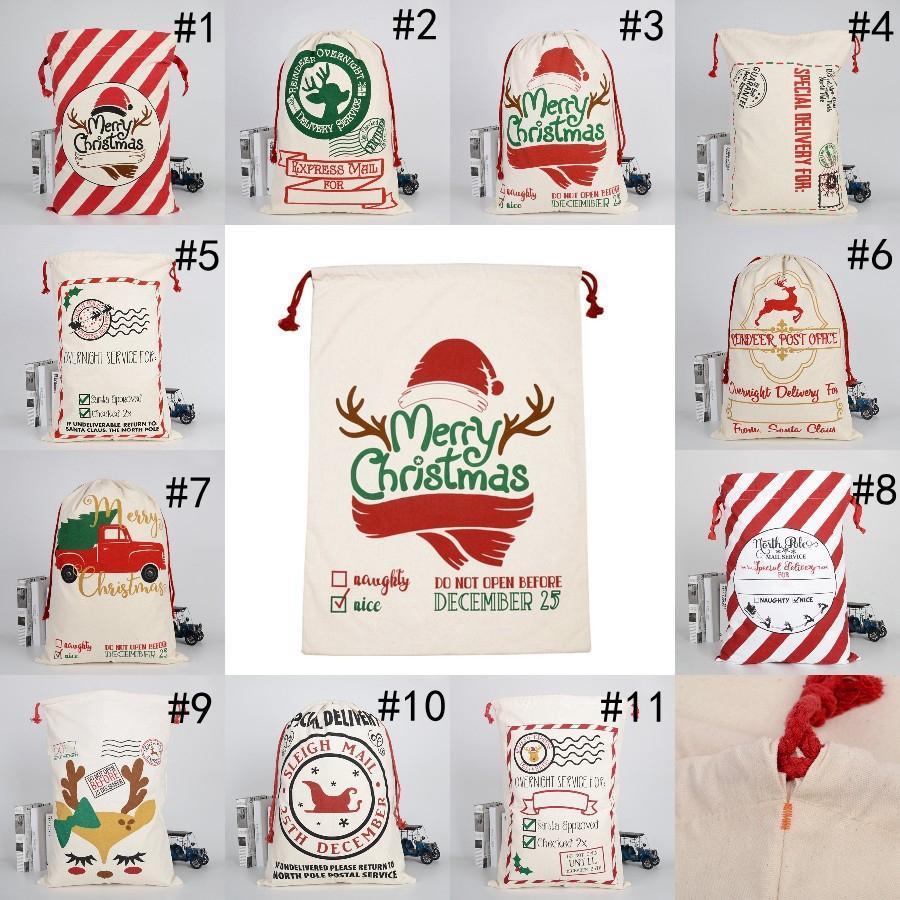 Sacos navideños de Papá Noel, bolsas de algodón de lona, bolsas de regalo grandes con cordón pesado, decoración personalizada para fiestas y festivales