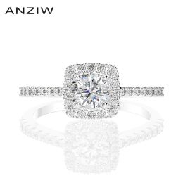 Collier Anziw Sterling Silver Round Cut Créé sona Diamond Diamond Classic Engagement Anneau de fiançailles pour femmes Cadeaux de bijoux