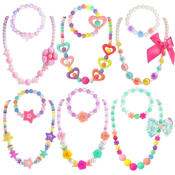 Ensemble de bijoux pour petites filles, collier, Bracelet de perles, perles, fleur, étoile, papillon, bijoux habillés pour enfants