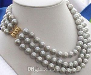 necklace Livraison gratuite ++ Magnifique collier de perles grises naturelles de l'océan Austral 9-10 mm 16-18 pouces