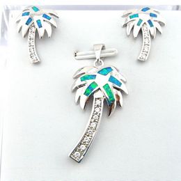 Collier Bleu Opal Jewelry Set Pendant Fashion Pendeur and Oree Brocs Mexican Fire Opal Le dernier design