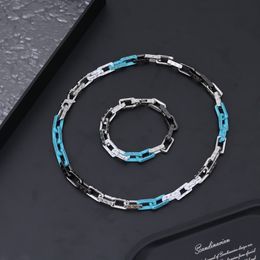 Collier Bracelet Bracelet de créateur Ensemble de bijoux de créateur Luxe Noir Argent Bleu Classique Monogramme Chaîne pour hommes et femmes Chinois Top qualité Cadeau goth Chic2024