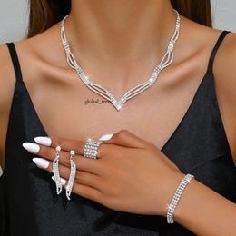 Ketting armband ding set van bruid sieraden kettingen, Europese en driedelige set, waterdiamanten klauw keten sieraden set en 198 229