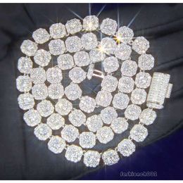 Collier Bracelet Moissanite Diamond Custom VVS Cuban Link Chain Sier 8 mm 12 mm Grande chaîne de tennis Solid Back Hiphop