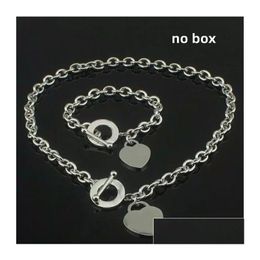 Collier Bracelet Collier Gift de Noël 925 Sier Love S Déclaration Set Jewelry Heart Pendants Colliers Bangle Set 2 en 1 Drop Deli Dhiwj
