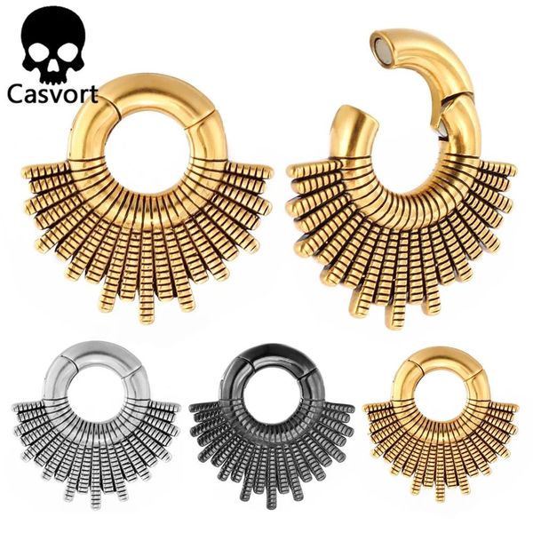 Collier Casvort 2 pièces 316 en acier inoxydable soleil oreille poids cintres 8mm 0g jauges bouchons boucles d'oreilles piercing bijoux de corps pour femmes hommes