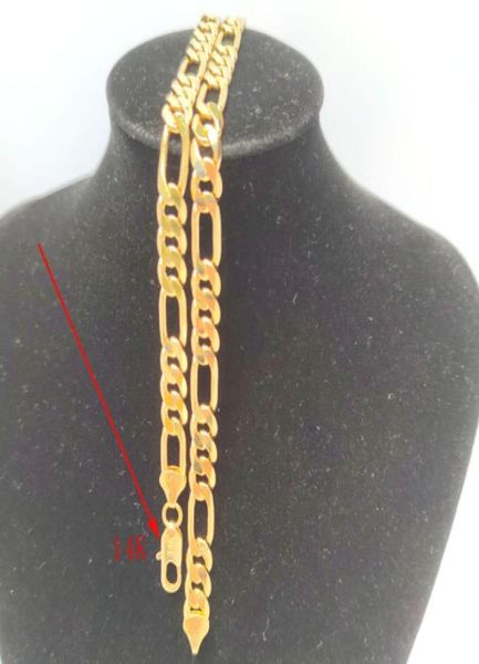 Chaîne de collier Real Gold Solid Fine Finep 14K Brass Hallmarked Men039S Figaro Bling Link 600mm 8mm7826975