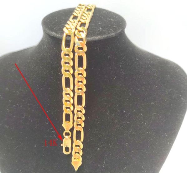 Cadena de collar Oro real Sólido Estampado fino Latón de 14 k Con sello Men039s Figaro Bling Link 600 mm 8 mm4307021