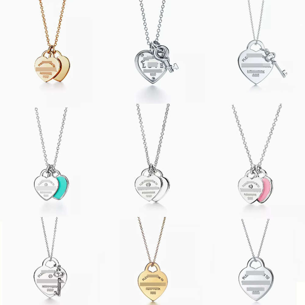 Necklace Classic Pendant Necklaces High Edition S925 Sterling Silver Double Charm Drop Glue Set Diamond Plated Necklace