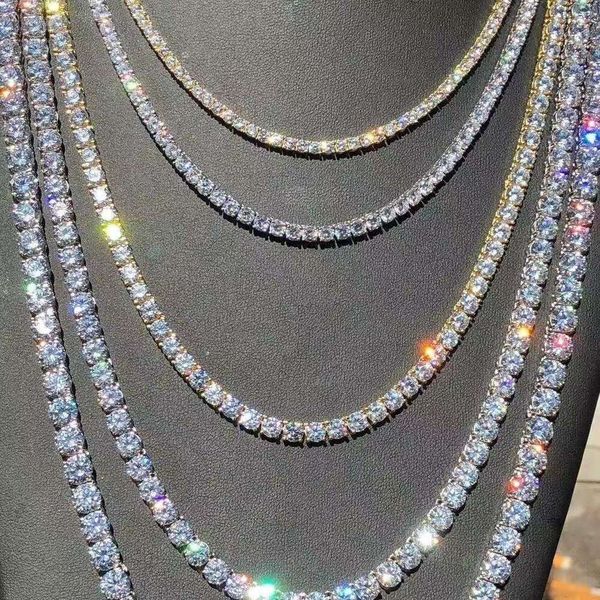 collier designer bijoux chaîne lien cubain diamant une rangée de tennis chaîne hip hop bijoux collier 3mm 4mm argent rose or cristal chaîne colliers van cleef