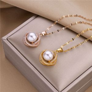 Collier de créateur, collier de diamants cloutés de perles, acier titane qui ne se décolore pas, simple et à la mode, chaîne de clavicule exquise