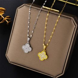 Halskette Designer-Halsketten-Set mit Zirkon-Titanstahl-Goldklee-Halskette Minimalistische Schlüsselbein-Halskette für Damen