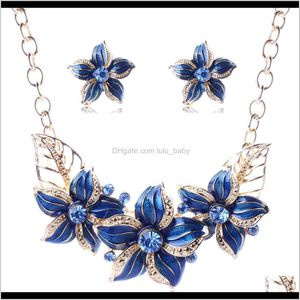 Collier et boucles d'oreilles ensemble Auniquestyle cristal autrichien émail fleur ensembles de bijoux accessoires de costumes africains Maxi tendance Rie9V pendentif Nec A85I7