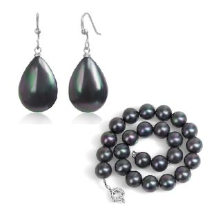 Collier boucles d'oreilles ensemble de bijoux pour femmes Dainty noir Imitation perle perle chaîne collier boucles d'oreilles pendantes bijoux cadeau