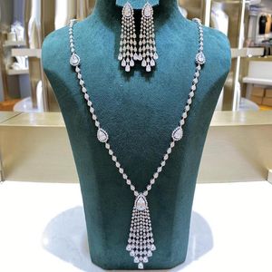 Conjunto de collar y pendientes 019167, moda para mujer, 2 uds. Largos para fiesta de boda, cristal de circón, accesorio nupcial de Dubái, regalo