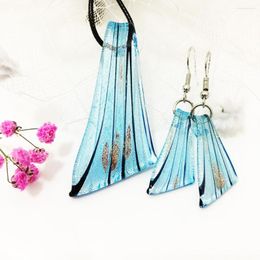 Collier boucles d'oreilles ensemble 1 Style chinois bleu couteau feuille glaçure colorée verre au chalumeau perle de Murano pendentif boucle d'oreille bijoux pour femmes cadeau