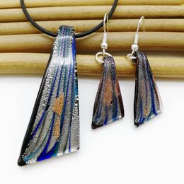 Ketting oorbellen set 1 Chinese stijl glas Murano donkerblauw mesvormige lampwork hanger zandkleurig glazuur elegante sieraden