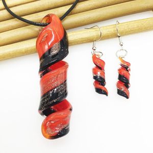 Collier Boucles d'oreilles Set 1 Style chinois rétro Red Black Spirale Colore Colore Murano Glass Pendant Boucle pour femmes