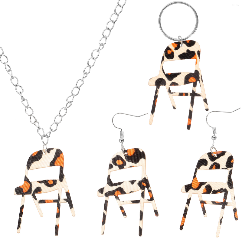 Necklace Earrings Set 1 Folding Chair Jewelry Women Dangle Decorative And Key Chain