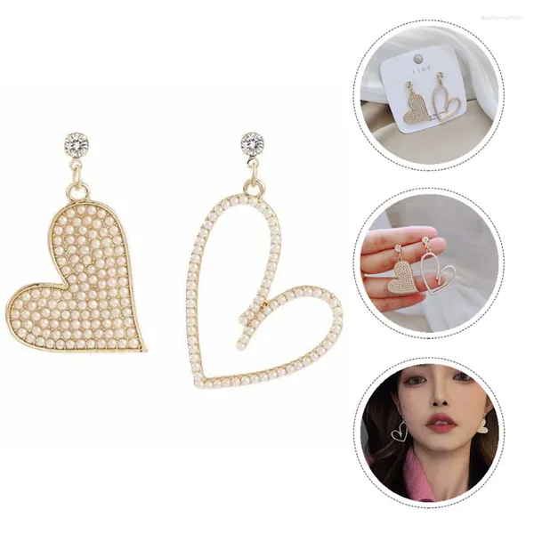 Ensemble de boucles d'oreilles et collier, 1 paire de pendentifs d'oreille en alliage en forme de cœur incrustés de strass pour femmes et mariée