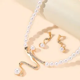 Collier Boucles d'oreilles Set 1 Vintage Elegant Bridal Women Wedding Party Faux Pearl Jewelry Gifts Decoration Birthday Gift