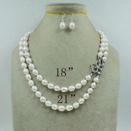 Ensemble collier et boucles d'oreilles en perles blanches d'élevage naturelles, 10-11MM, classique, pour femmes, mariage