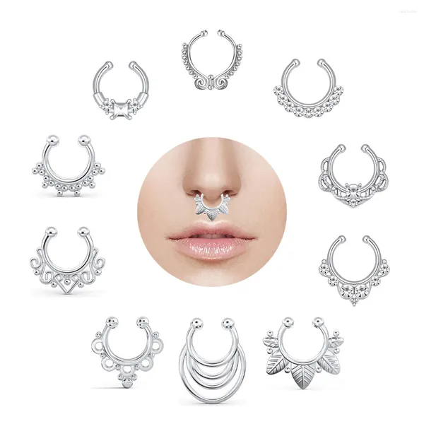 Ensemble de 10 colliers et boucles d'oreilles élégants, simples et polyvalents, faux nez pour femme, sans piercing, carré en zircon, diamètre intérieur 8 mm