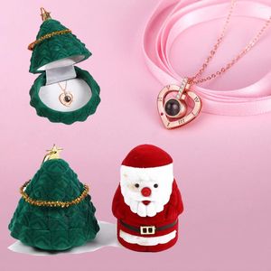 Ensemble collier et boucles d'oreilles, Projection Je t'aime en 100 langues, avec un joli arbre de Noël du Père Noël, coffret cadeau pour petite amie, maman