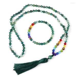 Ketting oorbellen set 108 mala kralen groene agataties meditatie yoga 6m mm natuursteenroos rozenkrans armband voor vrouwen mannen sieraden
