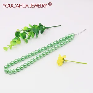 Ketting oorbellen set 10 mm groene schaal parel ronde kralen neksencadeaus voor meisjes 5 cm verlengketen dames sieraden maken/ontwerp