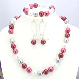 Ensemble de boucles d'oreilles et collier 10mm, couleur rouge blanc argenté, perles de coquillage, ensembles de bracelets, conception de bijoux, cadeaux de noël pour femmes et filles
