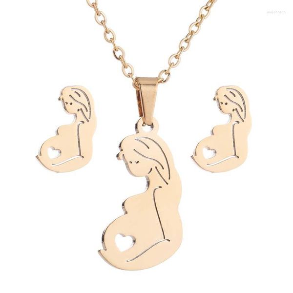 Collier boucles d'oreilles ensemble 10 pièces en acier inoxydable femme enceinte mère fille pour cadeau de jour