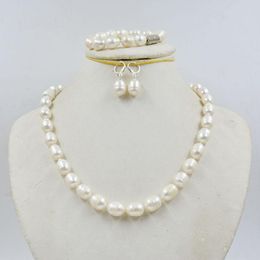 Collier boucles d'oreilles ensemble 11-12MM géant naturel blanc baroque grand fil collier de perles/bracelet/boucle d'oreille forte aspiration boucle magnétique